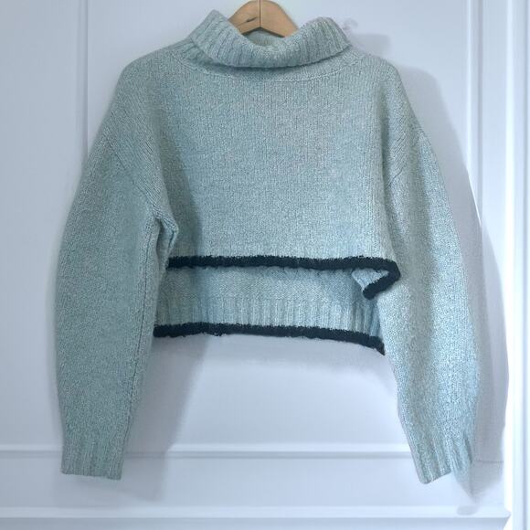 SANDY LIANG Alpaca Wool Blend Cropped Turtleneck Sweater in Blue Size 2 - Picture 1 of 13
